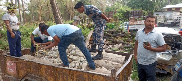 ढुंगाले छोपेर चिरान मिलमा लाँदै गरेको काठ बरामद,काठ तस्कर मुकेश साह फरार