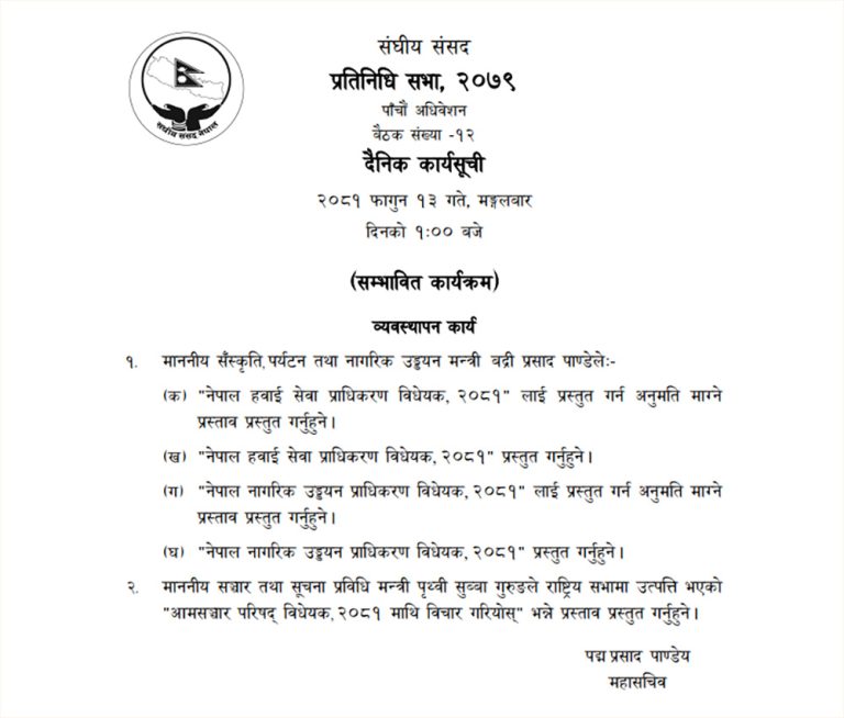 प्रतिनिधिसभा बैठक आज बस्दै, कस्तो छ कार्यसूची ?