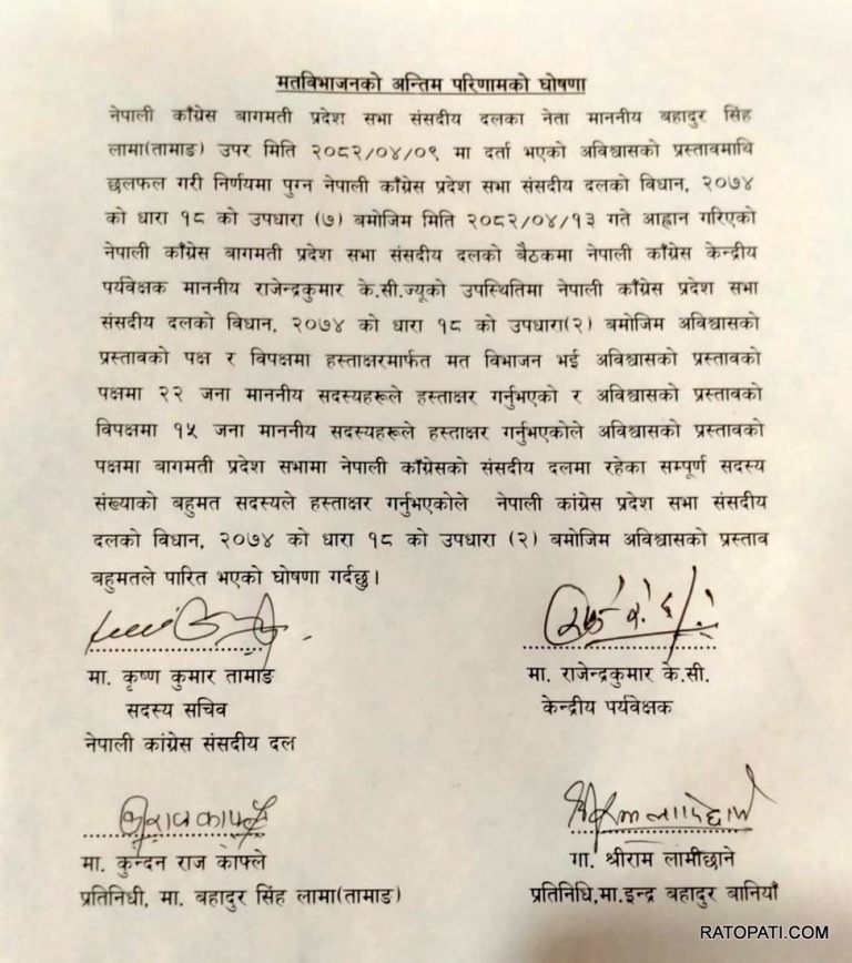 बाग्मतीका मुख्यमन्त्री लामाको संसदीय दलको नेताको पद खोसियो